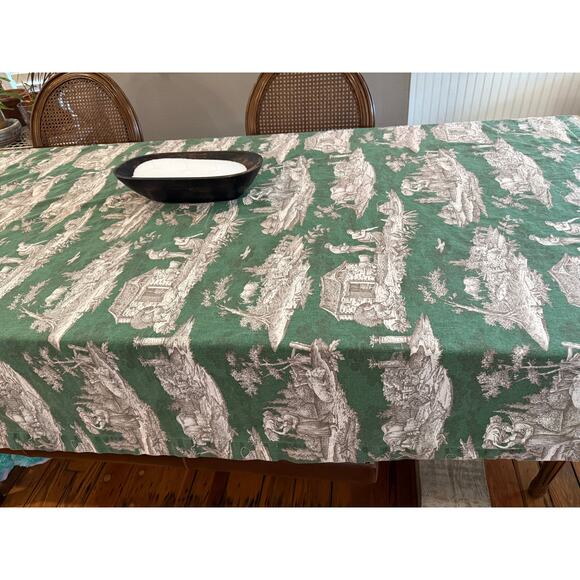 Williams Sonoma Other - Williams Sonoma French Country Tablecloth Green Toile de Jouy Bretagna